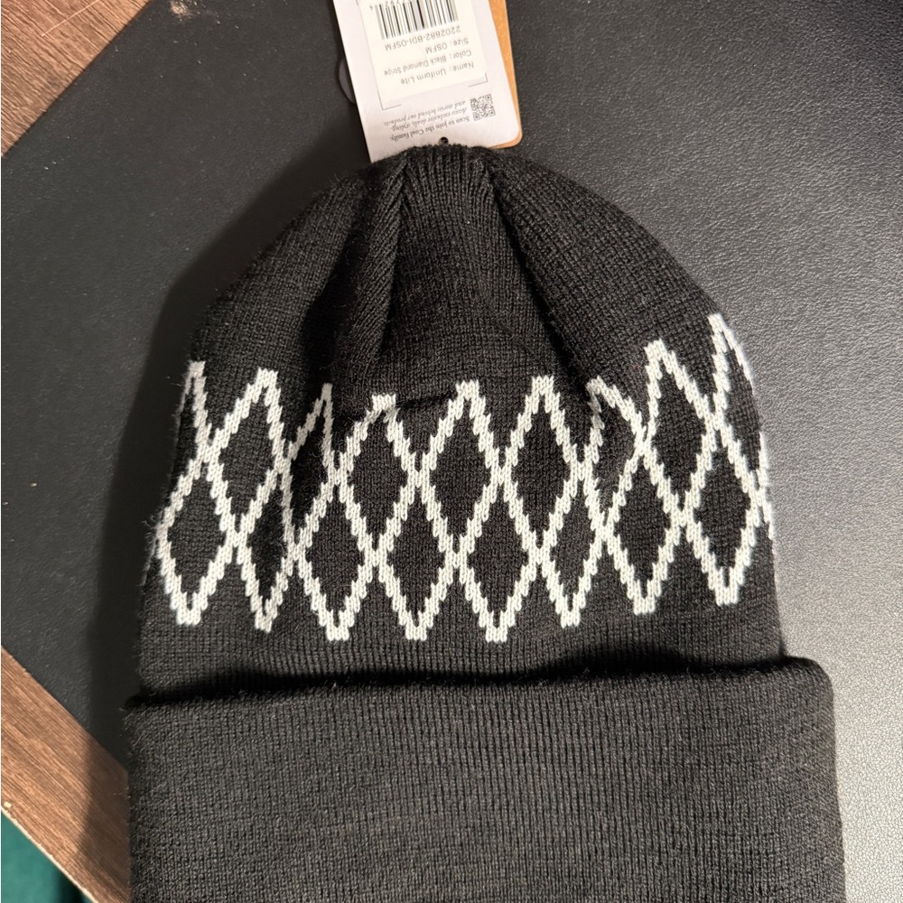 Coal Black and White Knit Beanie